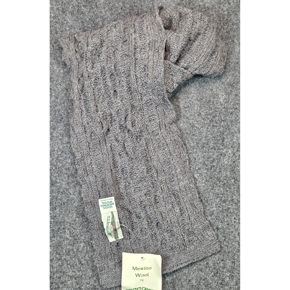 New Aran Crafts 100% Merino Wool Honeycomb Scarf Grey Made in Ireland